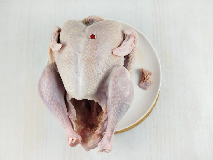 Peru sem a pele prendendo as pernas.