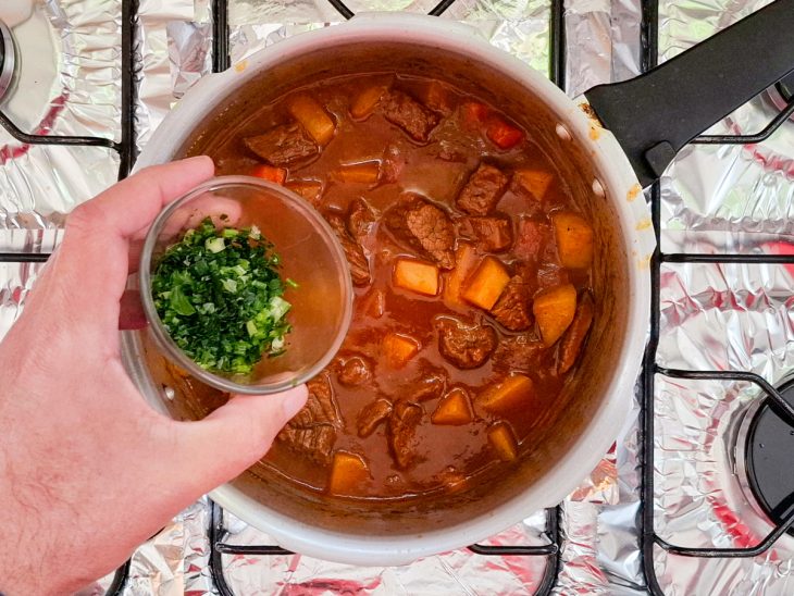 cheiro verde para finalização do picadinho de carne.