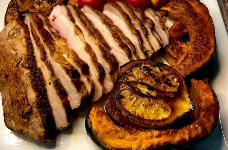 Picanha suína com abóbora assada