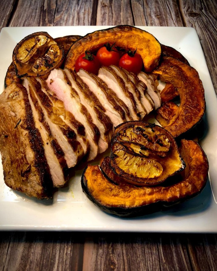 Picanha suína com abóbora assada