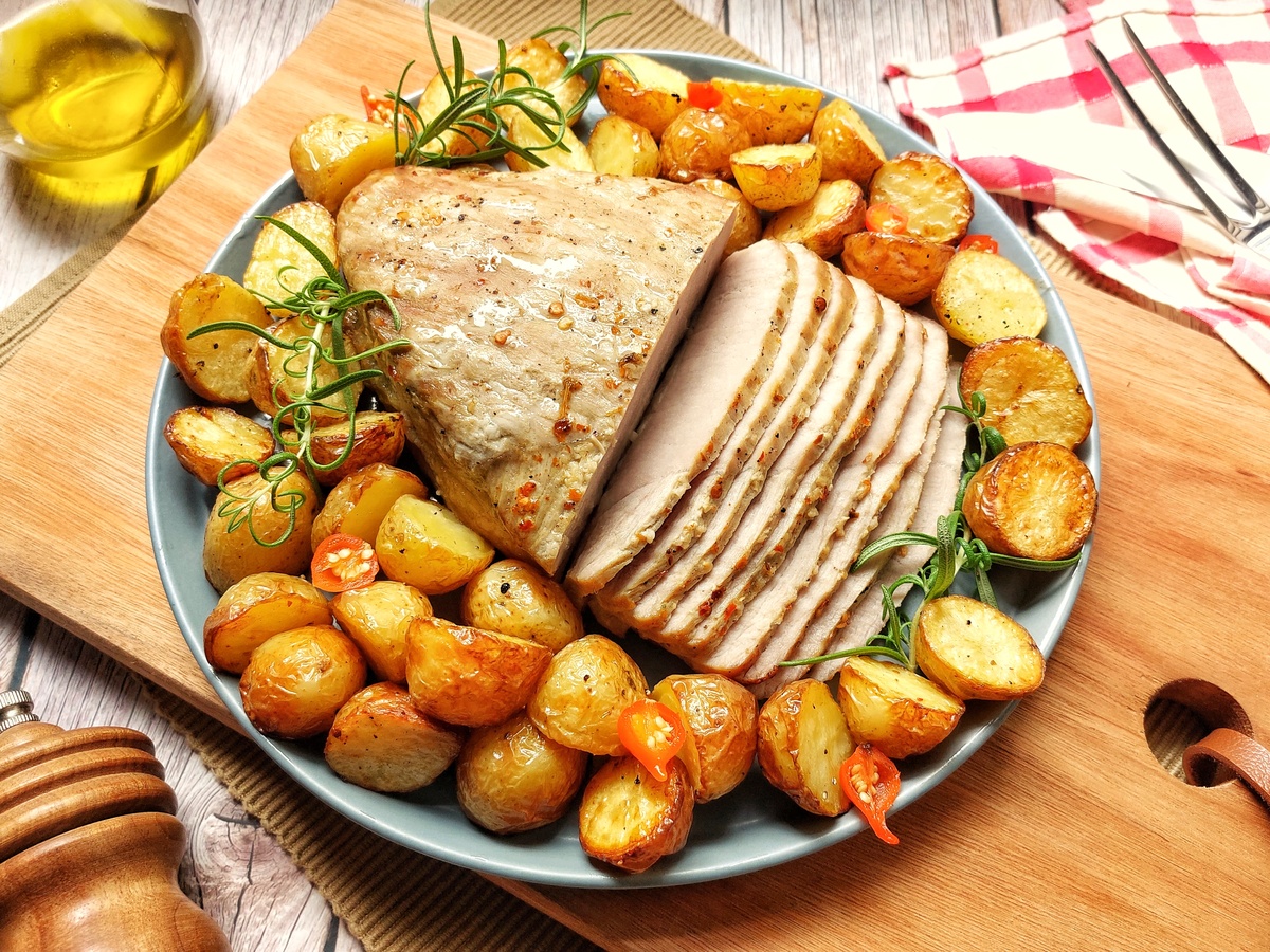 Picanha suína com batatas na airfryer