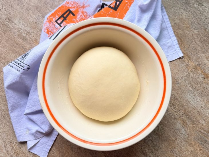 Massa na tigela, após o tempo de descanso.