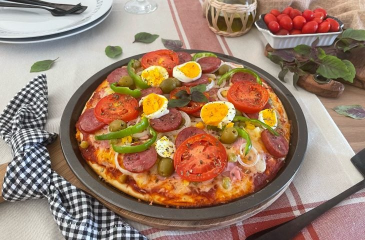 Pizza portuguesa de liquidificador