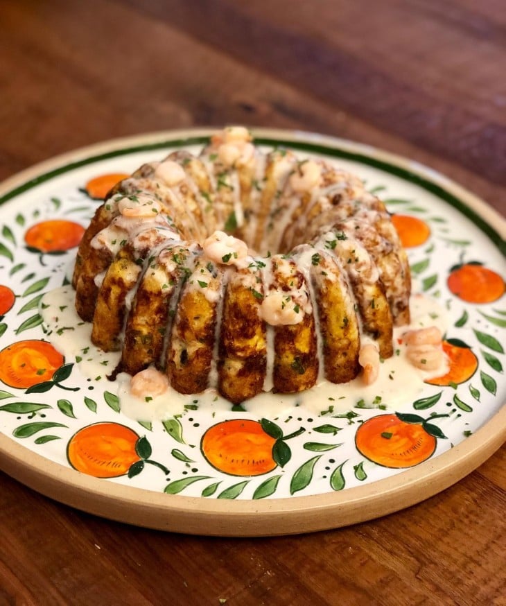 Pudim de bacalhau com camarões