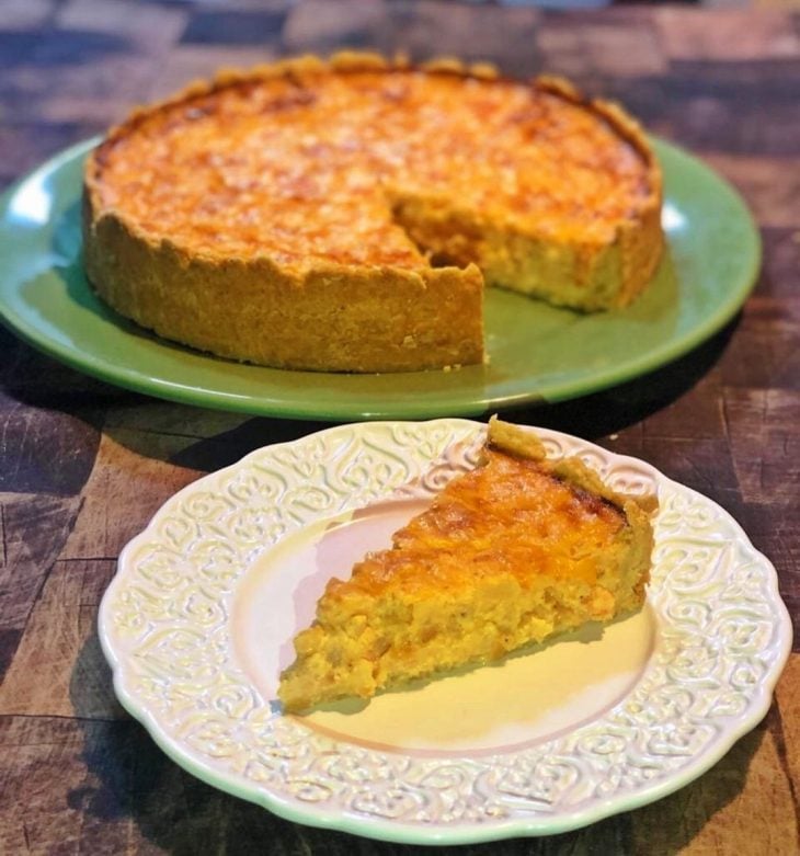 Quiche de camarão com palmito