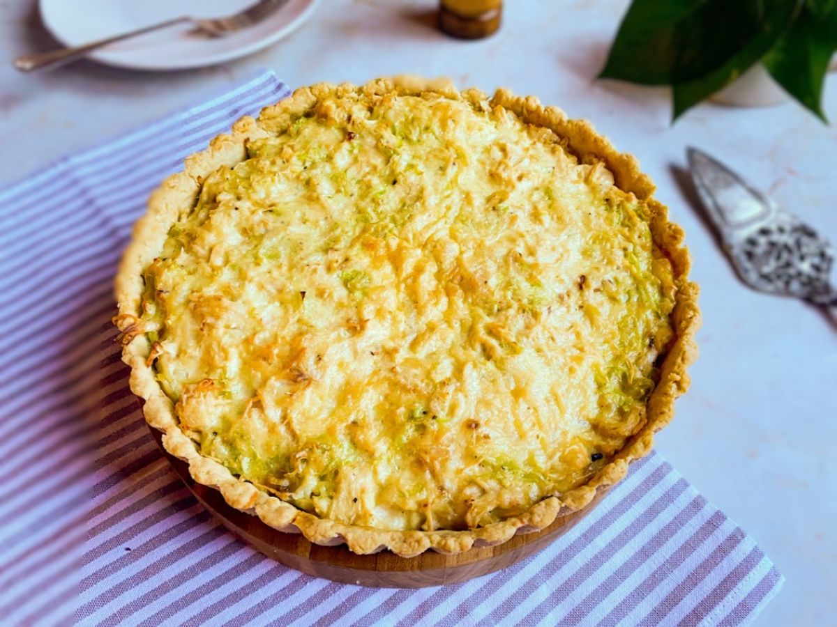 Quiche de frango com alho-poró