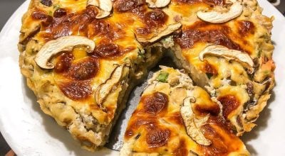 Quiche vegana de cogumelos com tofu