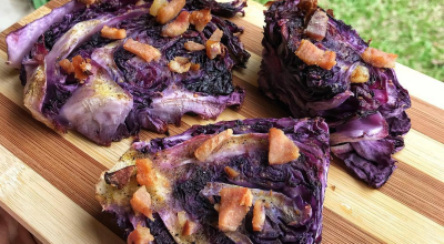 Repolho roxo assado com bacon