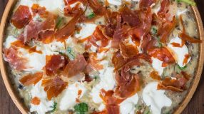 Risoni com cogumelos e parma