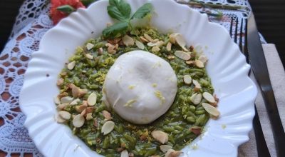 Risoni de espinafre trufado com burrata