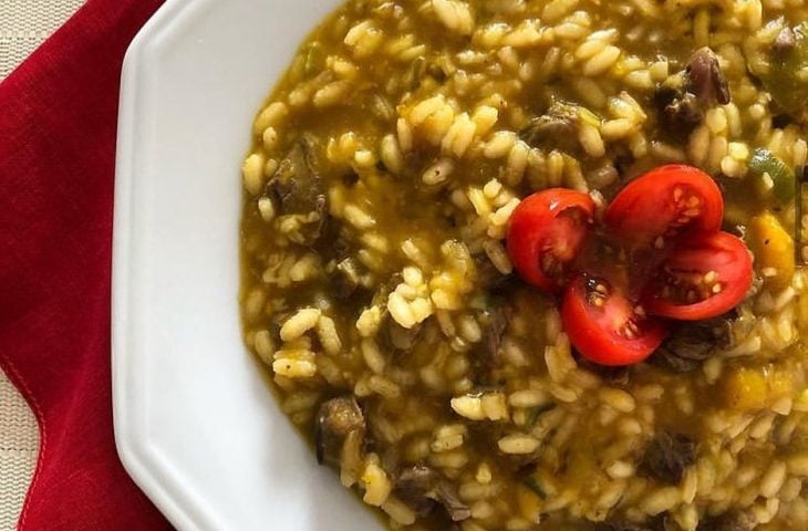 Risoto de abóbora com iscas de mignon