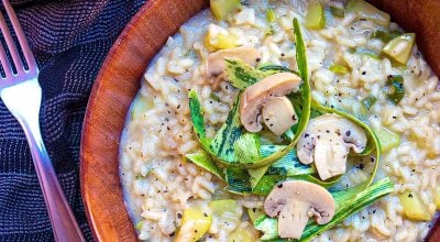 Risoto de abobrinha e champignon vegano