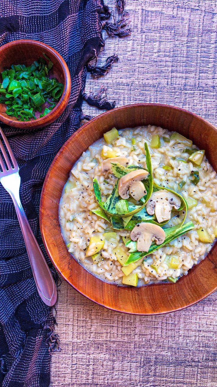 Risoto de abobrinha e champignon vegano