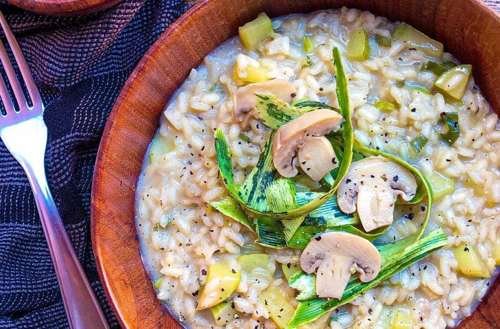 Risoto de abobrinha e champignon vegano