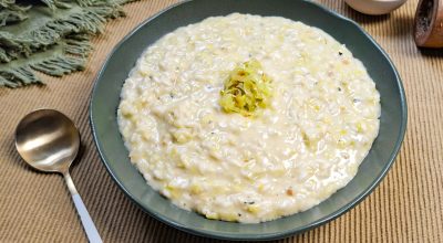 Risoto de alho-poró com gorgonzola