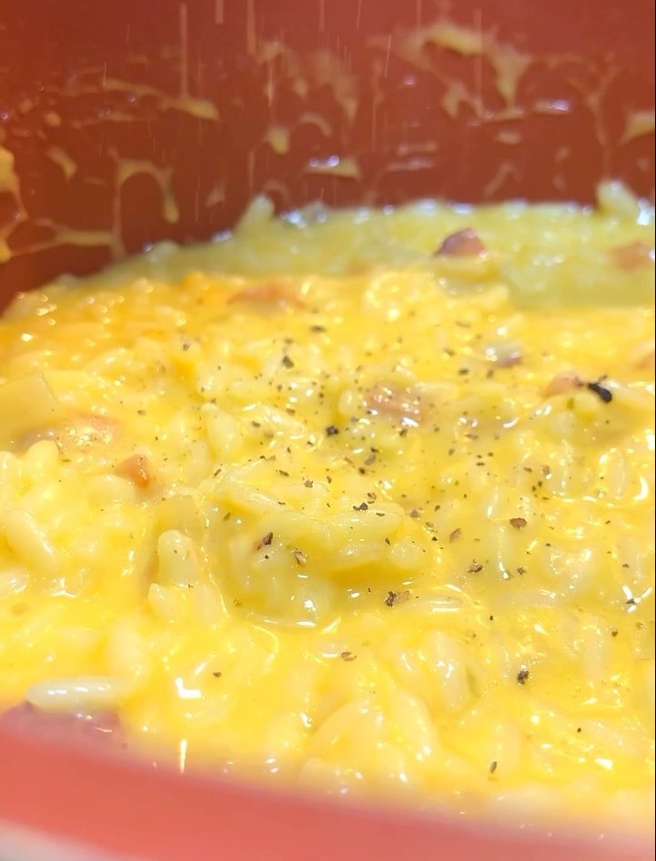 Risoto de bacon com cheddar