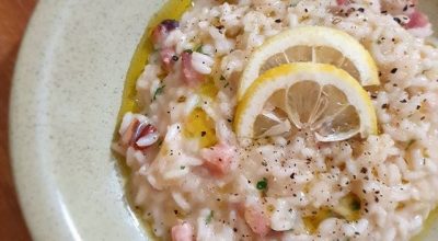 Risoto de bacon com limão