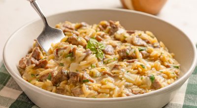 Risoto de carne com queijo