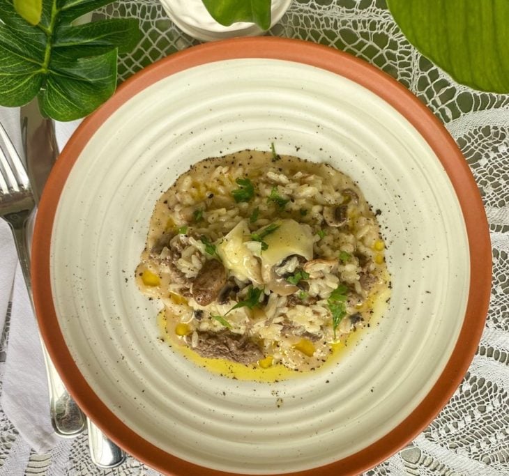 Risoto de carne e cogumelo