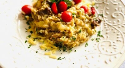 Risoto de costela com queijo defumado