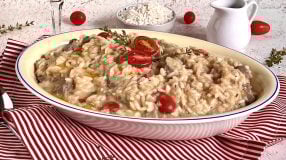 Risoto de filé mignon com pupunha e tomate-cereja