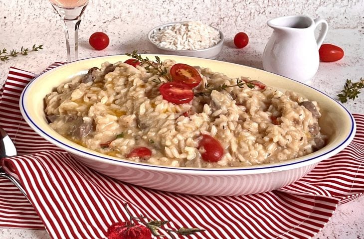 Risoto de filé mignon com pupunha e tomate-cereja