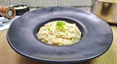 Risoto de frango desfiado