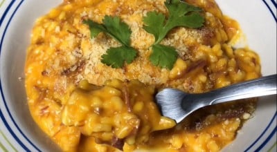 Risoto de jerimum com charque e queijo coalho