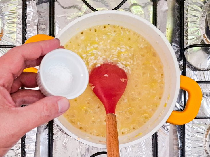 Sal adicionado ao arroz.