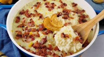 Risoto de limão-siciliano com bacon