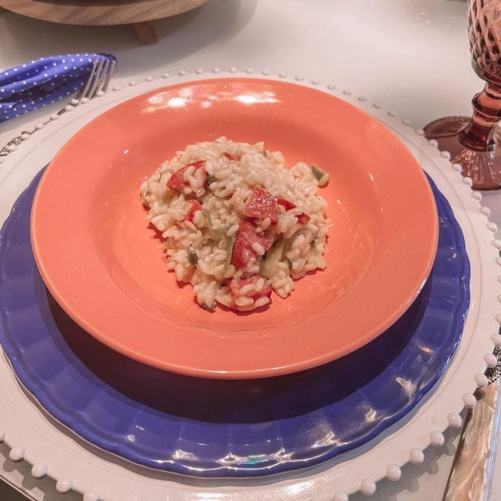 Risoto de linguiça blumenau e gorgonzola