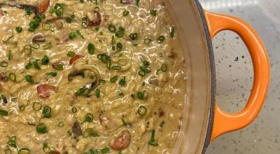 Risoto de linguiça portuguesa, funghi e mascarpone