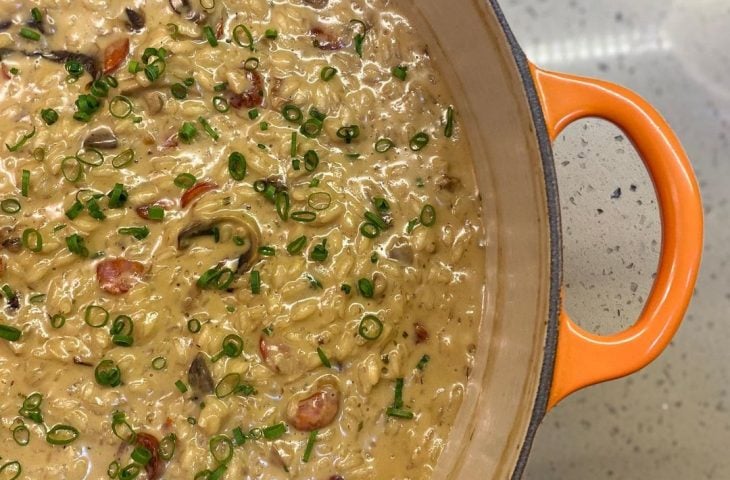 Risoto de linguiça portuguesa, funghi e mascarpone