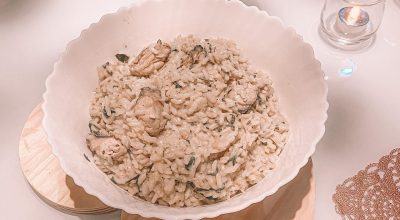 Risoto de ostras e gorgonzola