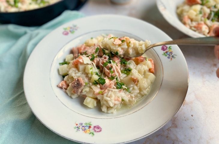 Risoto de palmito e salmão