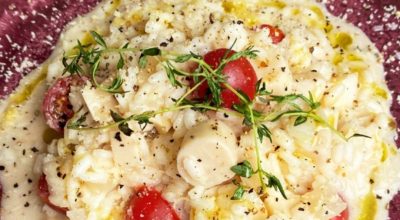 Risoto de palmito e tomate