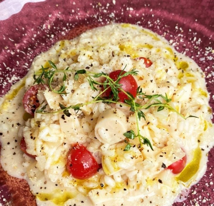 Risoto de palmito e tomate