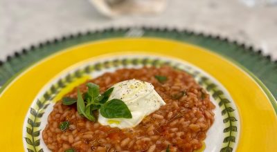 Risoto de tomate com burrata
