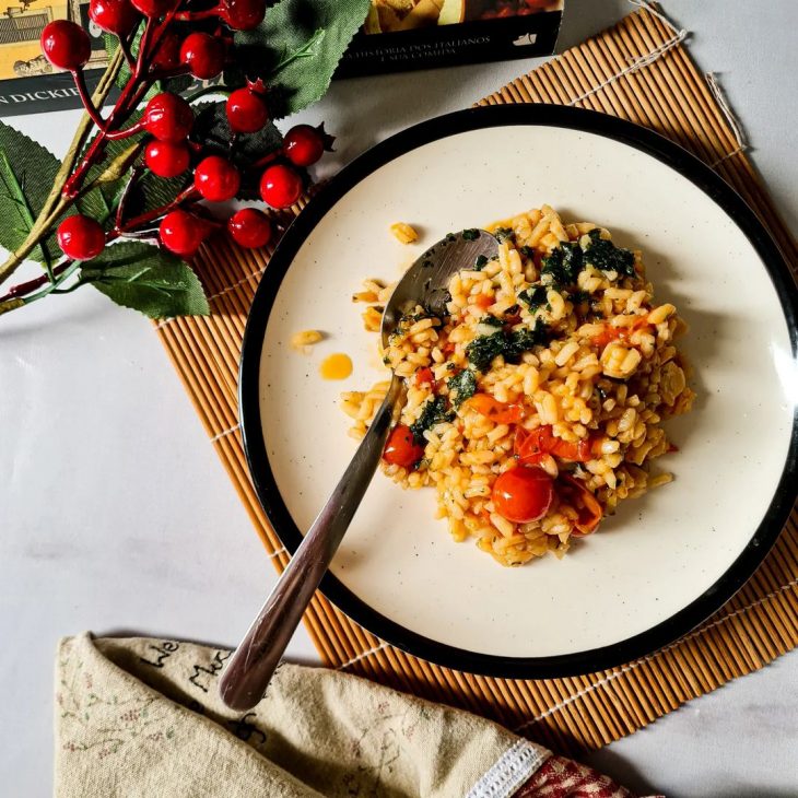 Risoto de tomate confit com pesto