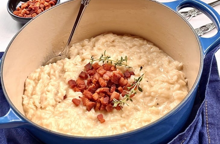 Risoto quatro queijos com bacon