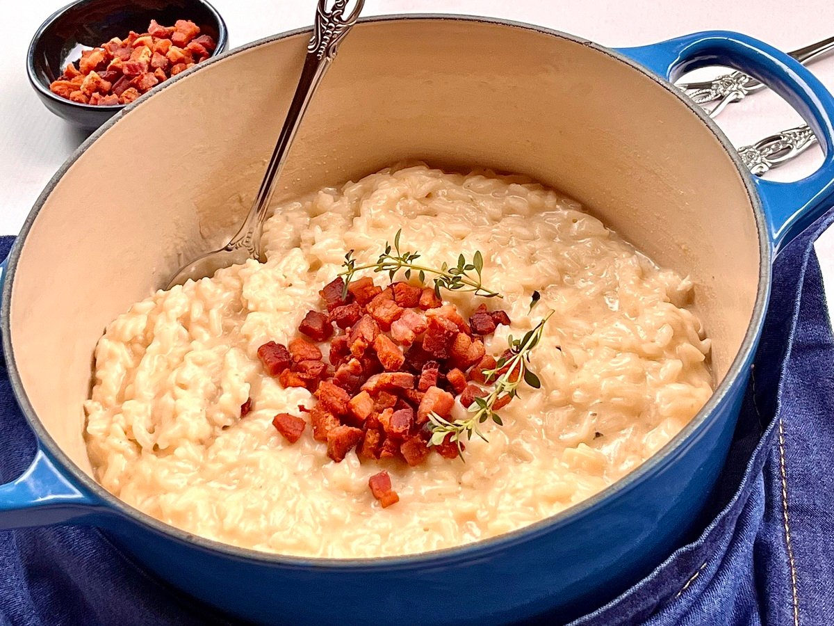 Risoto quatro queijos com bacon