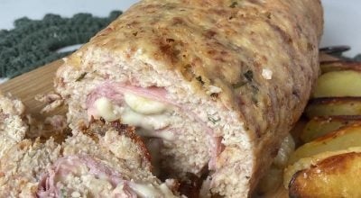 Rocambole de frango com batatas