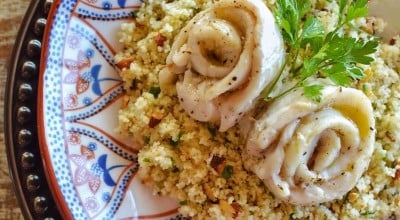 Roseta de pescadinha com cuscuz marroquino