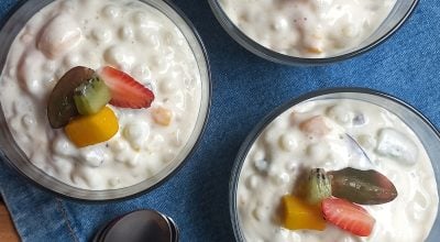 Sagu cremoso com frutas