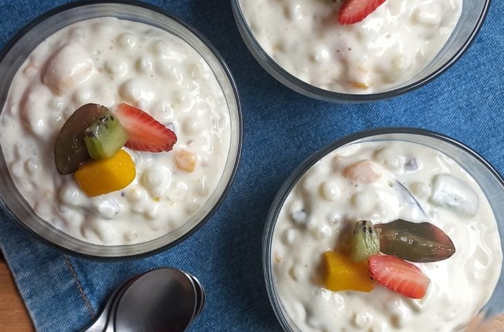 Sagu cremoso com frutas