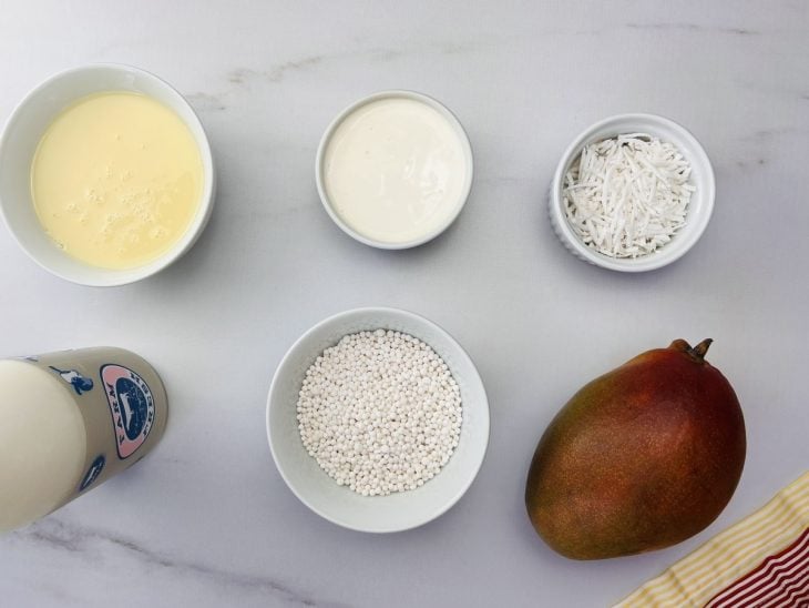 Uma bancada com os ingredientes separados.