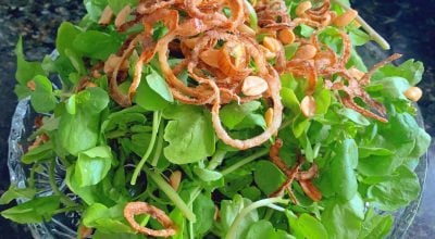 Salada de agrião com crispy de cebola