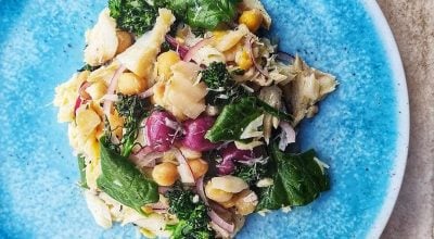 Salada de bacalhau com espinafre