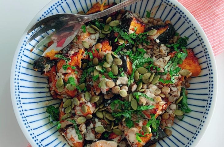 Salada de lentilha com abóbora