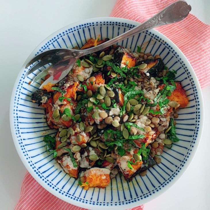 Salada de lentilha com abóbora